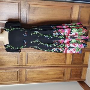 NWT Floryday Black Floral A Line Midi Dress Sz S